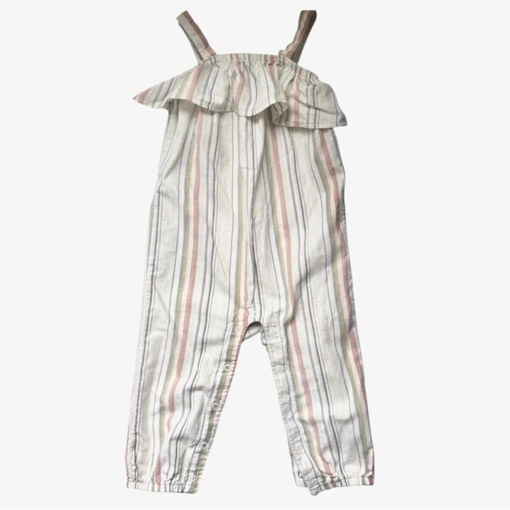 Carter's Girl’s Striped Cream with Muted Colors Romper Jumpsuit Size 18 Months